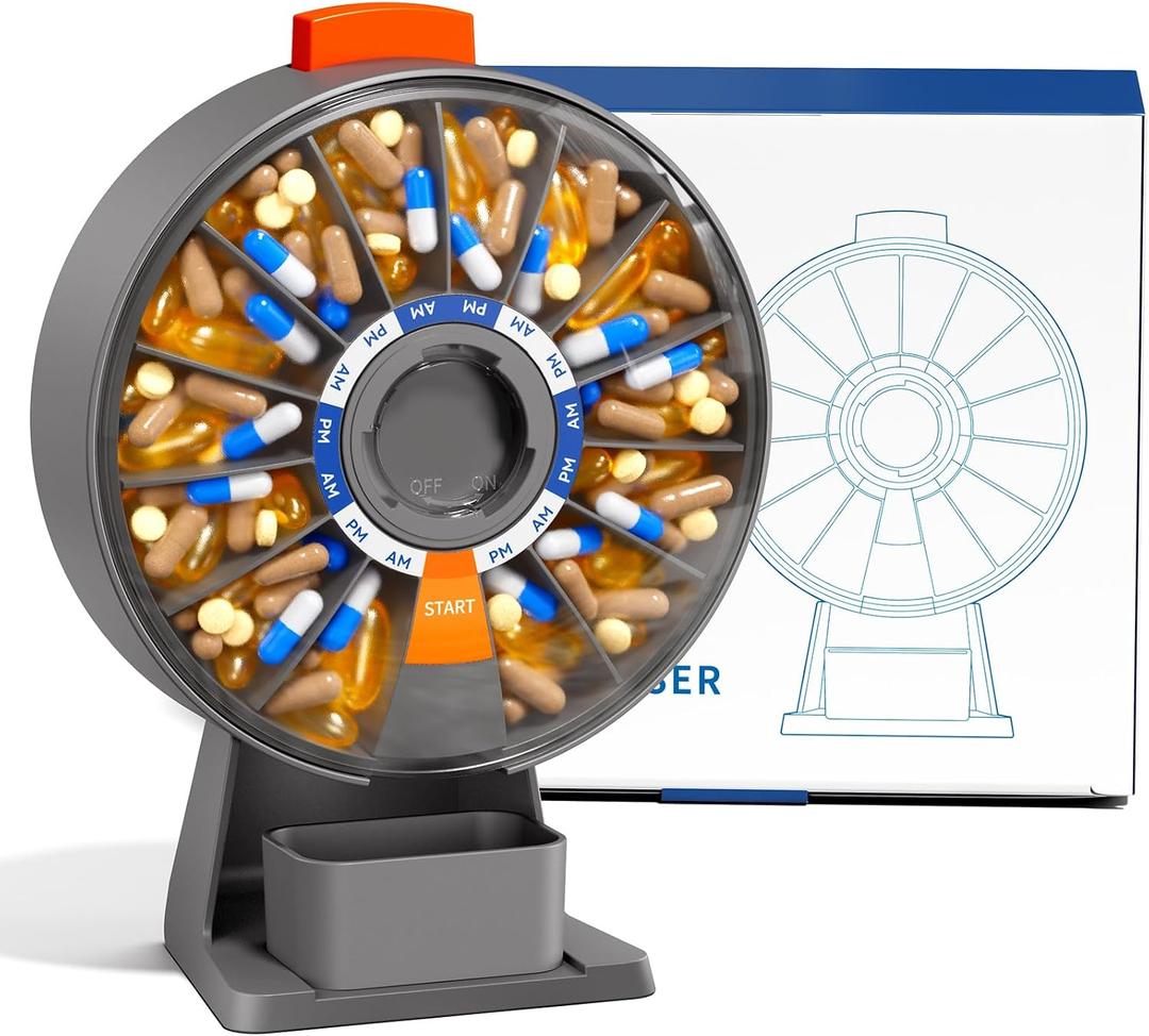 Odaro Large Pill Dispenser, Weekly Pill Organizer 7 Day Am Pm / 14 Day Pill Box, Daily Medicine Pill Organizer with Wall-Mounted or Standing Use for Vitamin, Supplement, Medicine - Gray