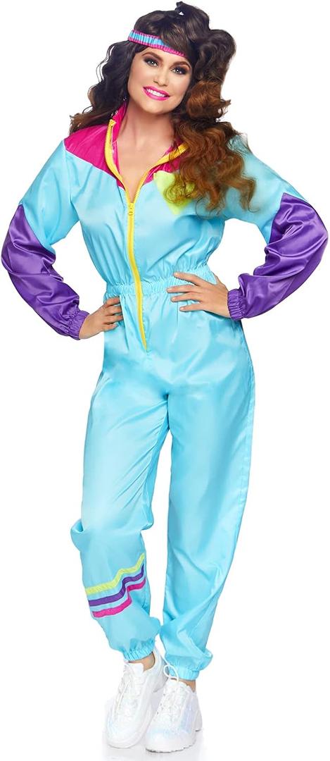 Leg Avenue Women's 2 Pc 80s Track Suit Costume With Jumpsuit, Headband