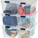 IRIS USA 6-Pack 54 Quart Storage Bins with Lids, ClearTransparent design makes contents easy to find. Perfect for moving, blankets, clothing, and garage storage. Nestable design