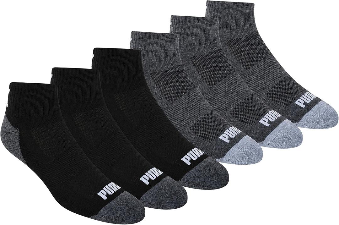 PUMA Men's 6 Pack Quarter Crew Socks (Gray, L)