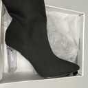 Shoe'N Tale Women's Knit Sock Ankle Boots Pointed Toe Clear Mid Heel Slip-on Stretch Booties Shoes (7, Black)