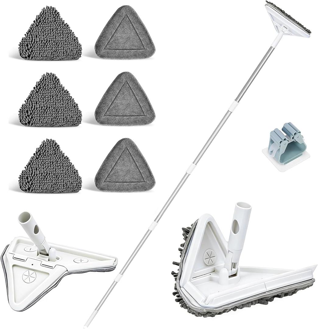 Wall Cleaner Mop with 80" Long Handle.3-in-1 Ceiling Cleaning Tool Duster with 180 Foldable & 360 Rotating Head. Includes 6 Washable Pads for Walls, Baseboards, Windows & Floors. No Ladder Needed.