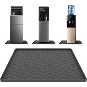 Water Cooler Mat  19.7" x 19.7" Silicone Water Dispenser Mat for Floor & Countertop, Spill-Proof & Waterproof Tray for Coffee Maker, Kitchen, Pets, Office Use (Black, 19.7' * 19.7')
