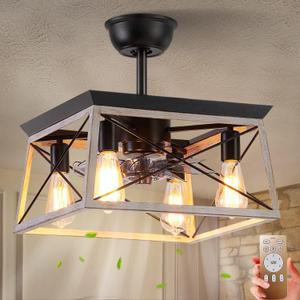 HuixuTe Ceiling Fan with Lights Remote Control, 6 Speeds Farmhouse Industrial Ceiling Fan, Caged Ceiling Fan with Light for Kitchen Bedroom Living Room (Vintage White)