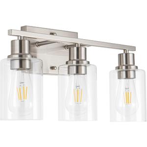 Bathroom Vanity Light Fixtures, 3-Light Brushed Nickel Bathroom Lights, Wall Sconces with Clear Glass Shade for Hallway Farmhouse Bedroom Living Room