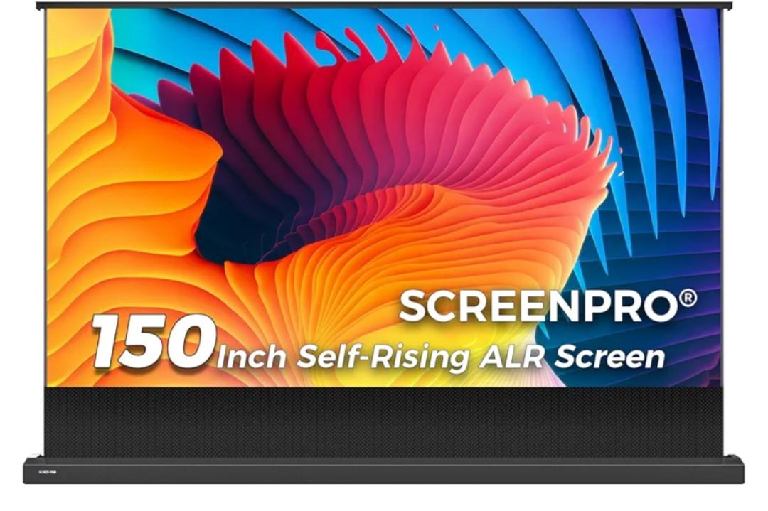 SCREENPRO 150 inch Non-Tensioned Floor Rising Projector Screen, Motorized Self-Rising ALR Projector Screen with Remote, 16:9 Electric Home Theater Screen for 4K Ultra Short Throw Laser Projector