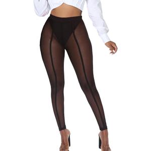 Women's Tie Dye Mesh Legging - High Waist Sheer Pantihose Long Pants Stretchy Tights Clubwear Closed Toe (Small, Legging With Panties(ankle Length))
