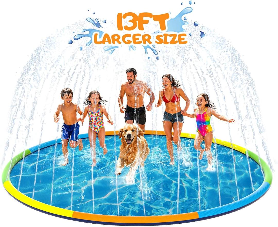 Instraella Splash Pad, 13FT Extra Large Sprinkler Play Mat for Dogs & Kids, 0.55mm Thickened Outdoor Water Toys, Foldable Summer Splash Mat for Toddlers, Children and Pets, 157 in/13 ft