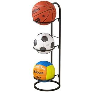 AGTEK Ball Display Rack,Storage Garage Organizer,Ball Shelf,Sports Equipment Organizer with 3 Baskets,for Basketball Football Soccerball,Black