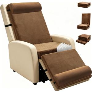 5-in-1 Recliner Egg Crate Foam Seat Cushion with 27'' High Back,Footrest and 2 Adjustable Half Moon Pillows, Non-Slip Recliner Pads with Velvet Cover for Elderly, Brown