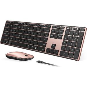 seenda Wireless Bluetooth Keyboard and Mouse Combo (USB + Dual BT), SKM64-3 Multi-Device Rechargeable Slim Keyboard and Mouse, Compatible for Win 7/8/10, MacBook Pro/Air, iPad, Tablet - Rose Gold