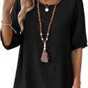 Kistore Women's Embroidered Shirts Short Sleeve Crew Neck Trendy Casual Black Blouses Pullover Tops Spring Clothes XXL