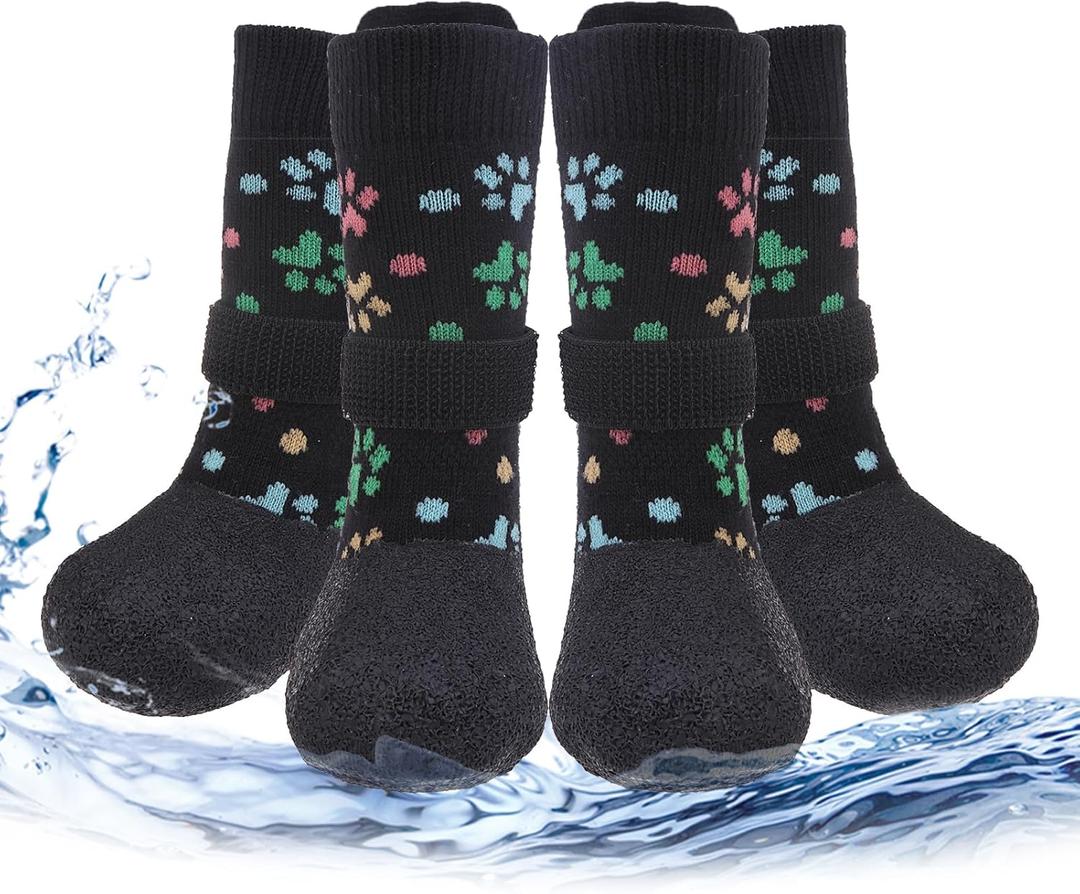 PUPTECK Anti Slip Dogs Shoes for Hot/Cold Pavement, Senior Booties, Rubber Boots & Paw Protectors for Small Medium Large Size Dogs to Prevent Licking, Grippy Socks for Hardwood Floors, Paw, Large 