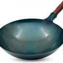 Carbon Steel Wok Traditional Hand Hammered Wok,14 Inch,Round Bottom(Roasted Blue)