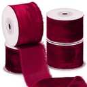 Preboun 4 Rolls Christmas Velvet Ribbon for Gift Wrapping 24 Yards Total Frayed Edge Velvet Silk Ribbon for Christmas Wedding Baby Shower DIY Crafts Decor(Burgundy,2 Inch)