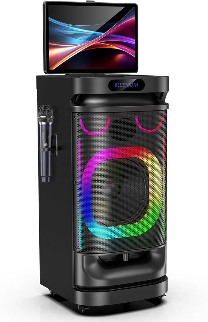 Karaoke Machine for Adults, Karaoke Machine with Screen, Karaoke Machine with Lyrics Display, Built-in 14.1" Touch Screen with Two Wireless Mics, Professional Karaoke System with DJ Lights