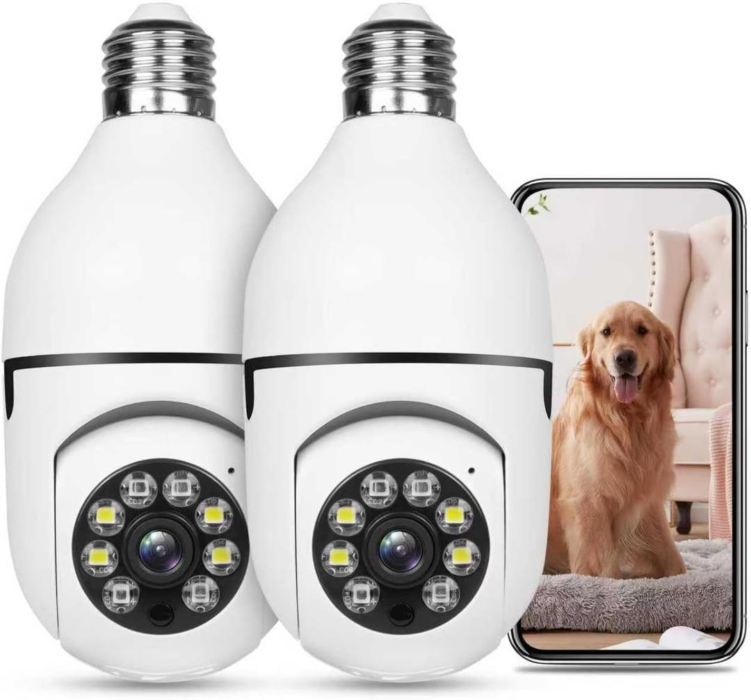 Light Bulb Security Camera HD Pan Tilt Wireless 360 Degree Floodlight Night Vision 5Ghz with Floodlight Human Motion Detection and Alarm 2pack