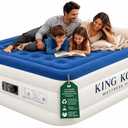 King Koil Air Mattress Queen with Built-in Pump, 20” Raised Airbed | Luxury blow up mattress for guests & home • Inflates in 2 minutes • 650 lb capacity • Patented high-speed pump