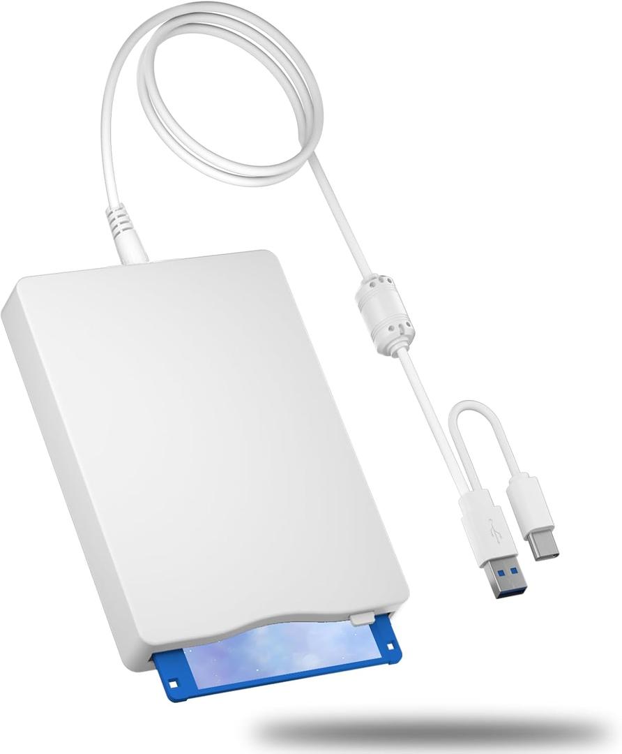 USB Floppy Drive, 3.5" External USB & Type-C Floppy Disc Reader, External Floppy Disk Drive Portable 1.44 MB Plug and Play FDD for PC Windows XP 7 8 10 11(White)