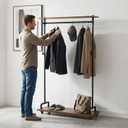 Industrial Pipe Clothing Racks, Rolling Garment Racks, Hall Tree on Lockable Wheels with Shelves and Shoes Storage, Heavy Duty Clothes Rack (Free Standing)