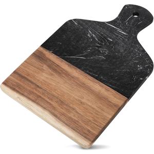 Coloch Marble and Acacia Wood Cutting Board, Black Charcuterie Chopping Board with Handle, Decorative Serving Board for Cheese, Steak, Bread, Fruit