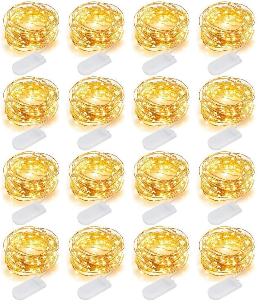 MUMUXI Battery Operated LED Fairy Lights, 16 Pack, 10ft Warm White, Waterproof, Energy Efficient, Indoor Outdoor Usage