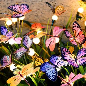Aiscool Solar Garden Lights, 2 Pack Swaying Dance Butterfly Light Outside, Solar Outdoor Lights,Yard Patio Pathway Lawn Summer Decoration,Realistic Butterflies & Dragonflies