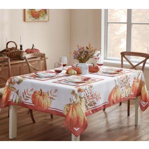 Home Bargains Plus Thanksgiving Contemporary Orange Pumpkin Tablecloth, 60 x 84 Inch Rectangle, Fall Harvest Easy Care Fabric Table Cover (Multi Heritage Pumpkin)