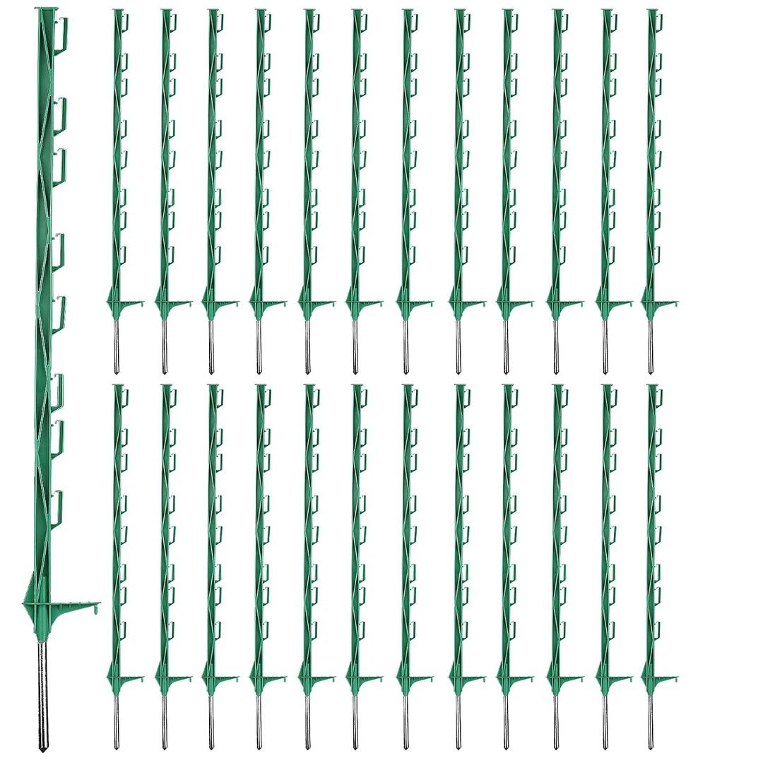 25 Pack Electric Fence Posts,48 Inch/4FT Step-in Plastic Posts for Farm and Garden,Temporary Sturdy Fencing System for Electric Fencing and Yard Protection, Green