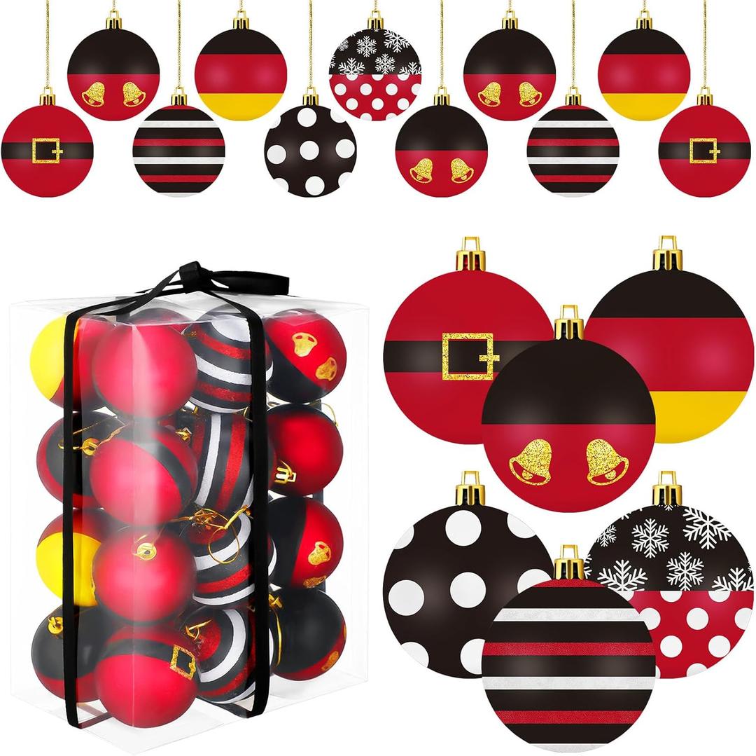 24 Pcs 2.4 Inch Christmas Tree Ball Ornaments Cartoon Hanging Ornaments Plastic Christmas Winter Balls Decor for Xmas Trees Holiday Party Favors Home Decor (Mouse)