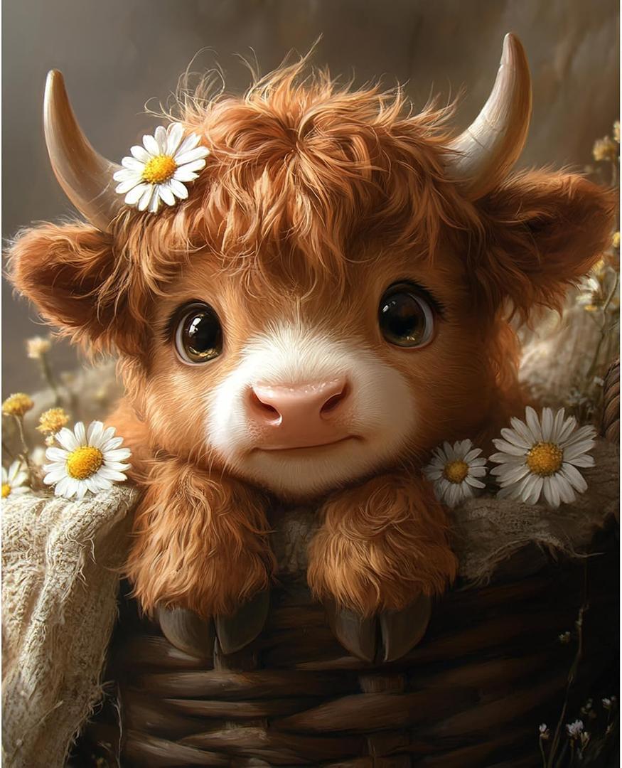 obterie Cow Paint by Numbers Kit for Adults Beginner Animal Oil Painting Kit Adult Paint by Number Kits on Canvas DIY Painting for Beginners Art by Numbers for Gifts Home Wall Decor 16x20 Inch (YF003)