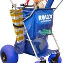Foldable Storage Wagon with 4 Balloon Wheels, Rear 13 Inch & Front 7 Inch Beach Tires (Pump Included) - Blue