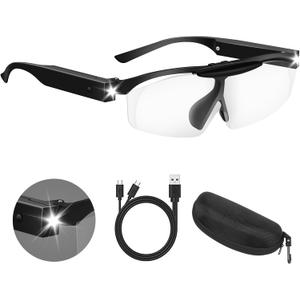 200% Magnifying Glasses with Light, Rechargeable LED Lighted Magnifying Eyewear,Flip-top Hands Free Head Magnifier Eyeglasses for Close Work,Hobbies,Reading,Craft,Jewellery,Sewing Black
