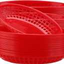 HOZEON 60 Pack 8.9 x 5.5 Inches Red Fast Food Baskets, Plastic Food Serving Baskets, Oval Bread Fry Basket Deli Baskets Restaurant for Burgers, Sandwiches, Barbecues
