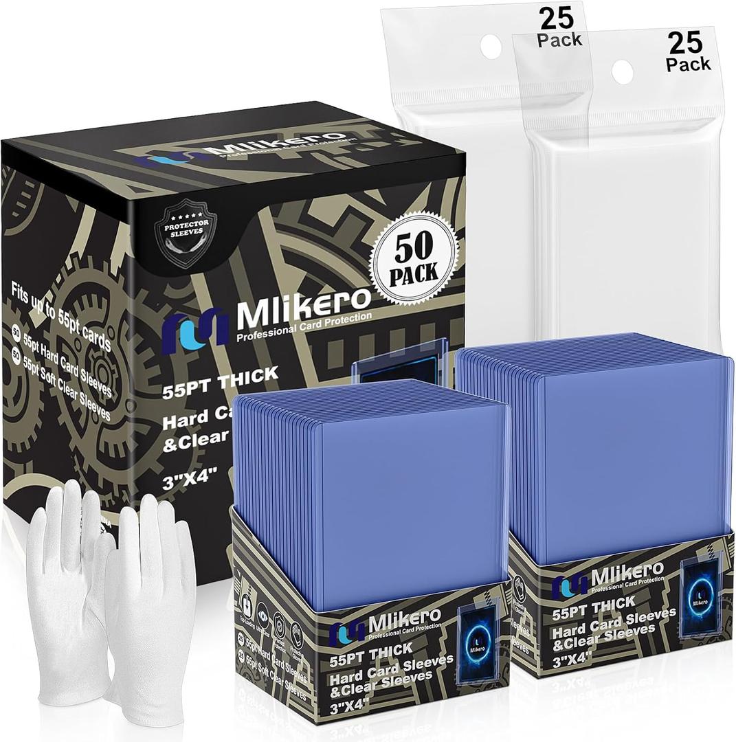 50 Count 55pt Top Loaders for Cards, 3"x4" Thick Toploaders with Soft Thick Card Sleeves for Baseball, Basketball, Football Cards