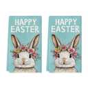 Artoid Mode Blue Rabbit Flower Wreath Happy Easter Spring Kitchen Towels Dish Towels, 18x26 Inch Farmhouse Summer Decoration Cleaning Set of 2