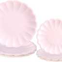 60 Pcs Pink Scalloped Paper Plates 9.5 Inch and 7.5 Inch Shell Edge Disposable Dinner Plates for Birthday Wedding Baby Shower Party Decorations