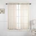 2 Piece Solid Elegant Linen Look Curtains Fully Stitched Panels Window Treatment Drapes (52" X 63" Long, Beige)