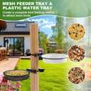 Bird Feeder for Railing Pole, Bird Feeding Station with Metal Mesh Food Tray and Water Bowls Adjustable 2.7" Pole Hummingbird Feeders for Outside Birdbaths Birdfeeder Fences Deck
