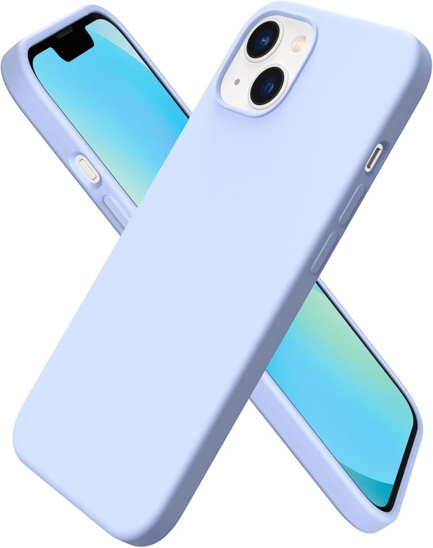 ORNARTO Compatible with iPhone 13 Case 6.1, Slim Liquid Silicone 3 Layers Full Covered Soft Gel Rubber Phone Case Protective Cover 6.1 Inch-Baby Blue