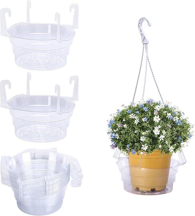 Adnee 15 Pcs 6 Inch Hanging Plant Water CatcherClear Plastics Plant Water Catcher TrayHanging Plant Saucers Drip Pans for Indoor Outdoor Hanging Basket Flower Pot