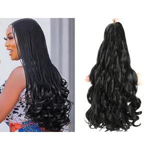 French Curly Braiding Hair 24 Inch 8 Packs Black - Pre Stretched Bouncy Braiding Hair- Loose Wavy Synthetic Hair Extensions for Black Women (24 inch 8 packs, 1B)