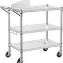 NTE 3 Tier Heavy Duty Rolling Utility Cart on Wheels, 990Lbs Capacity Rolling Wire Cart, Kitchen Carts on Wheels, NSF Commercial Metal Serving Cart with Handle and Shelf Liners for Kitchen, Restaurant, 18.1 x 30.3 x 32.6 inches