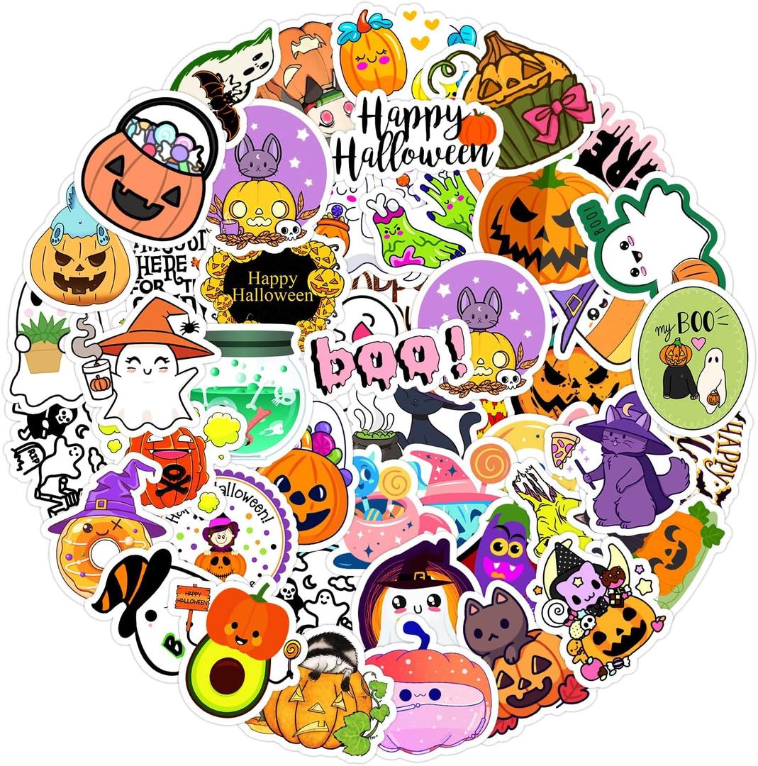 Halloween Stickers, Cute Stickers for Water Bottles Laptop Tablet Scrapbook Skateboard Luggage Phone, Stickers for Kids Teens Adults