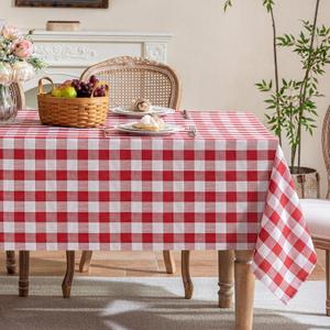 Gingham Tablecloth Rectangle Table, Cotton Linen Fabric Picnic Checkered Table Cloth Farmhouse Washable Wrinkle Free Buffalo Plaid Table Cover for Outdoor Birthday Party, Red, 60x75