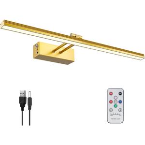 2 Pcs FUNCHDAY Picture Light,Battery Art Lights for Wall,Wireless Remote Painting Light with Timer and Dimmable,20Metal Display Lighting for Artwork,Portrait,Gallery-Gold
