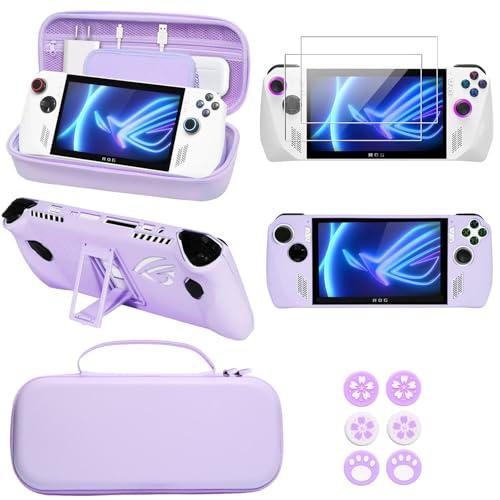 GUTIAL Accessories kit for ASUS ROG Ally 2023 - Accessories Bundle for ROG Alloy Gaming Handheld with Carrying Case Protective Cover case and 2 Pack Screen Protector, 6 Thumb Grips - Purple