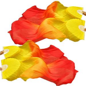 BRYCTSISEN Silk-like Belly Long Dance Fan Veil 2 Pair(Left+Right) Gradient Color Performance Fans for Theater, Stage Shows
