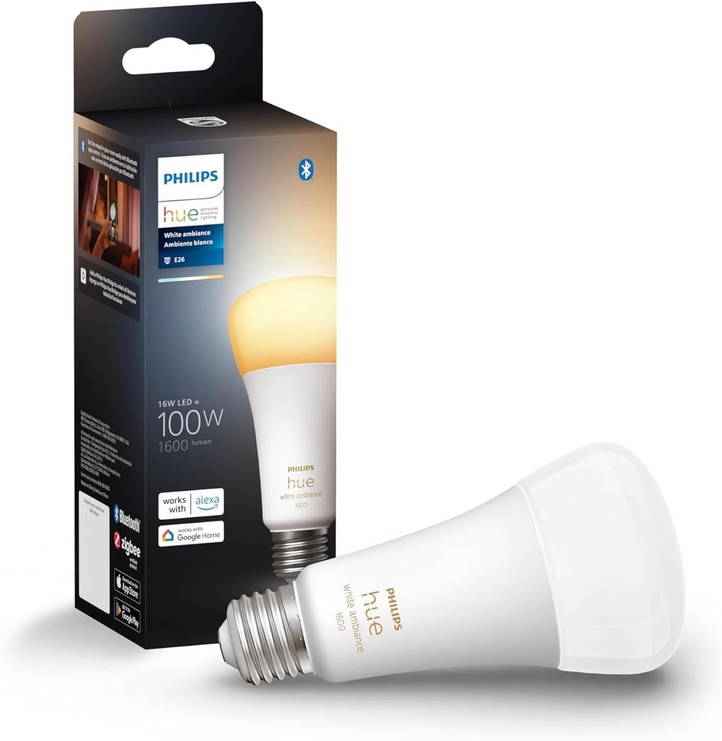 Philips Hue Smart 100W A21 LED Bulb - White Ambiance Warm-to-Cool White Light - 1 Pack - 1600LM - E26 - Indoor - Control with Hue App - Works with Alexa, Google Assistant and Apple Homekit