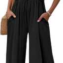 AUXDIO Womens Casual Strapless Summer Jumpsuits Loose Off Shoulder Smocked Sleeveless Wide Leg Romper with Pockets (Small, Black)